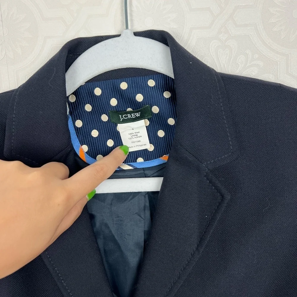 J Crew 100% Wool Navy Blue Blazer Jacket Preppy Dark Academia Career Work‎